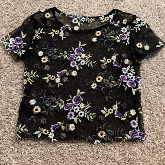 Urban Outfitters Mesh See-Through Floral Top - Picture 1 of 8